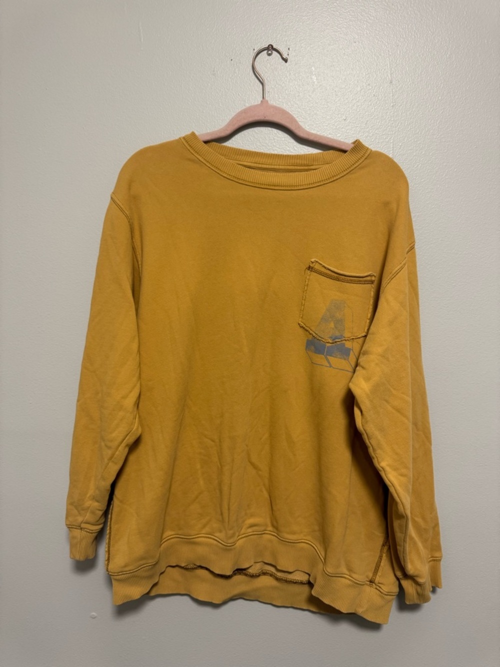 Aerie Mustard Letter A Pocket Oversized Crewneck Sweatshirt